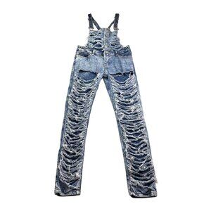 Distressed Dazl Denim Overalls Juniors Size 9 Ripped Lined Adjustable Straps